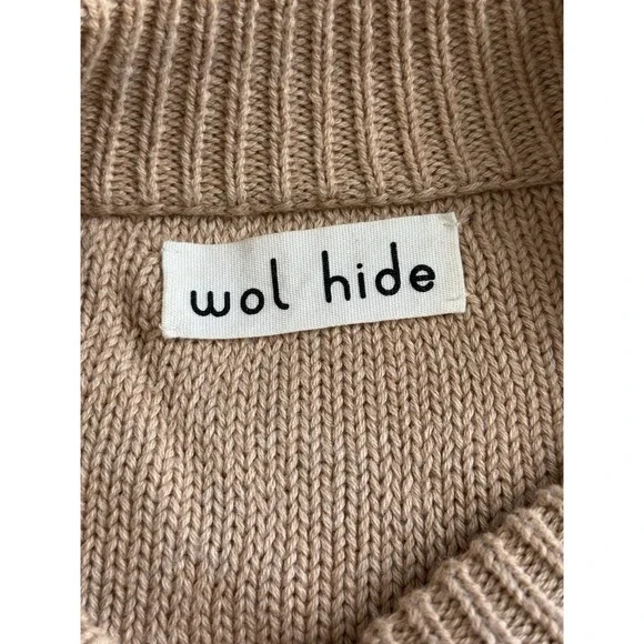 Wol Hide Sweater S/M Tan Organic Cotton Minimalist Quiet Luxury Diamond Knit - Picture 2 of 7